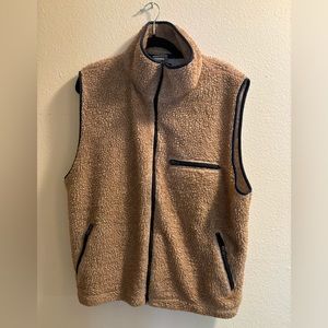 LL Bean Natural beige thick retro fleece vest size Large